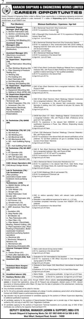 Karachi Shipyard & Engineering Works Limited Jobs 2026